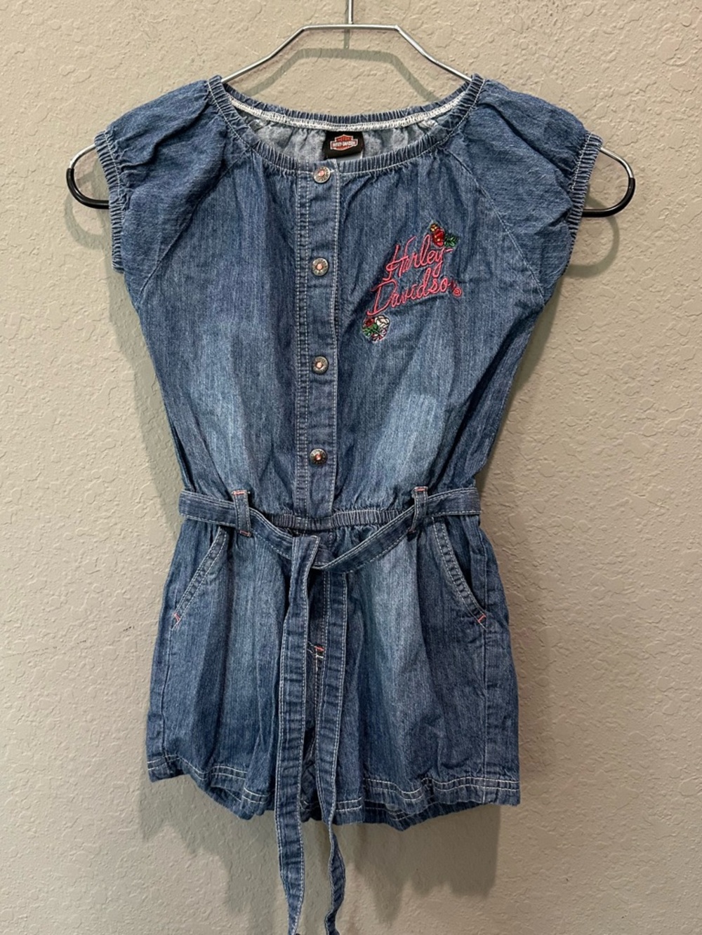 Harley-Davidson Girls Denim Embroidered Romper EUC Sz 6